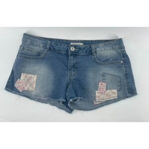 L.e.i. Denim Shorts Junior Size 13 Ashley Lowrise Floral Patchwork Boho Festival